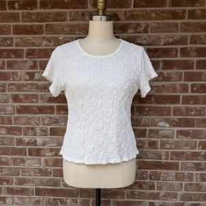 Old Navy Off White Cream Stretch Lace Textured Tee Size XXL Short Sleeve